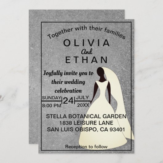 Invitation Elégant Rustic Grey Concrete Bride Chic Mariage (Devant / Derrière)