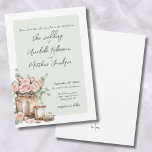 Invitation Elégant Rustic Mason Jar Mariage campagnard Rose<br><div class="desc">Charme rustique Faire-part de mariage. Ce design élégant et polyvalent est parfait pour une variété de thèmes mariages, allant de la grange rustique ou des fêtes de ferme à la campagne romantique ou des réunions d'inspiration boho. L'invitation comporte un rectangle vert sauge clair dans l'arrière - plan, fournissant une toile...</div>