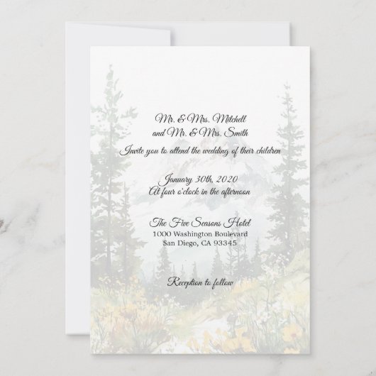 Invitation Élégant Rustic Mountain Scene Fleur sauvage MARIAG (Dos)