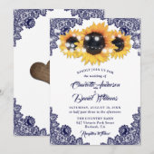 Invitation Elegant Rustic Navy Blue Lace Sunflower Wedding (Devant / Derrière)