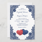 Invitation Elégant Rustic Navy Mariage bleu et rouge floral (Devant)