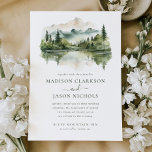 Invitation Élégant Rustic Pine Mariage paysage de montagne<br><div class="desc">L'élégant Faire-part de mariage Rustic Pine Mountain Landscape est doté d'un script de calligraphie unique associé à un style élégant,  ainsi que d'une aquarelle élégante de paysage de montagne.</div>