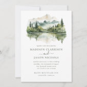 Invitation Elégant Rustic Pine Mountain QR Code Mariage photo (Devant)