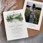 Invitation Elégant Rustic Pine Mountain QR Code Mariage photo<br><div class="desc">Elégant Rustic Pine Mountain QR Code Photo Faire-part de mariage est doté d'un script de calligraphie unique associé à un style élégant,  ainsi que d'une aquarelle de paysage de montagne élégante.</div>