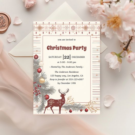Invitation Elegant Rustic Reindeer Christmas Party