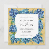 Invitation Elegant Rustic Sand Navy Blue Hydrangeas Wedding (Devant)