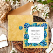 Invitation Elegant Rustic Sand Navy Blue Hydrangeas Wedding
