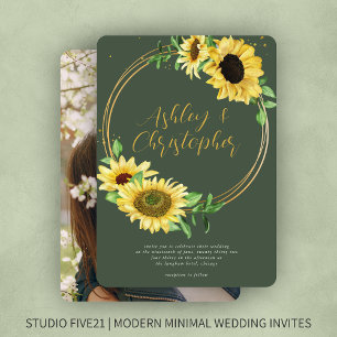 Invitation Elégant Rustic Sunflower Moss Mariage photo vert