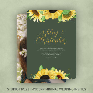 Invitation Elégant Rustic Sunflower Moss Mariage photo vert