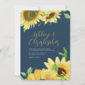 Invitation Elégant Rustic Sunflower Navy Mariage photo bleu (Devant)