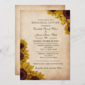 Invitation Élégant Rustic Sunflowers répétition dîner invitat (Devant / Derrière)