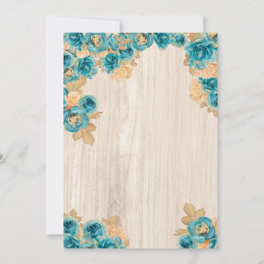 Invitation Elégant Rustic Turquoise bleu Rose et Fête des mar (Dos)