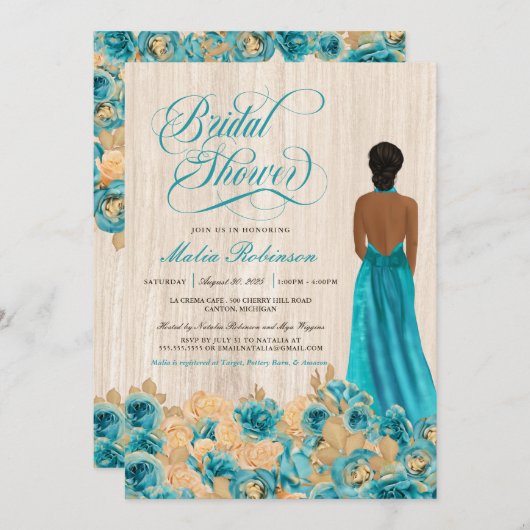 Invitation Elégant Rustic Turquoise bleu Rose et Fête des mar (Devant / Derrière)