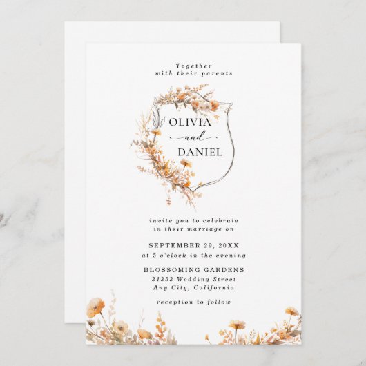 Invitation Elégant Rustic Whimsical Fleur sauvage Mariage (Devant / Derrière)