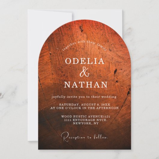 Invitation Elegant Rustic Wood Grain Texture Arched Wedding (Devant)