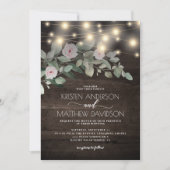 Invitation Elegant Rustic Wood Lights Boho Greenery Wedding (Devant)