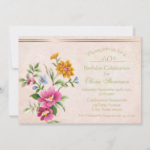 Invitation Elégant Rustique antique Gold Floral 60e anniversa
