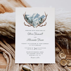 Invitation Élégant Rustique Antlers Mariage de montagne