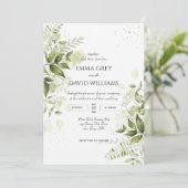 Invitation Elégant Rustique Aquarelle Feuille Mariage de verd (Debout devant)