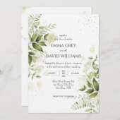 Invitation Elégant Rustique Aquarelle Feuille Mariage de verd (Devant / Derrière)