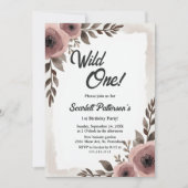 Invitation Elégant Rustique Aquarelle Floral Wild Un annivers (Devant)