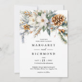 Invitation Elégant rustique Aquarelle Florale Mariage d'hiver (Devant)