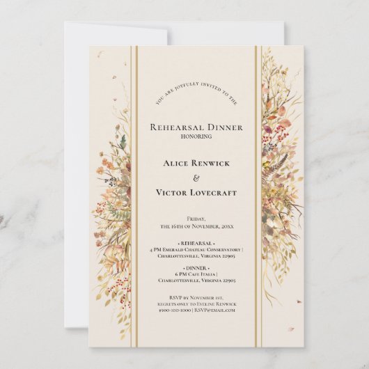 Invitation Élégant Rustique Automne Beige Mariage Dîner de ré (Devant)