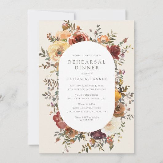 Invitation Élégant Rustique Automne Floral Dîner de répétitio (Devant)