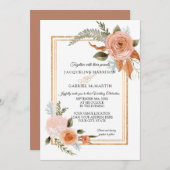 Invitation Élégant Rustique Automne Floral Mariage or cuivre (Devant / Derrière)