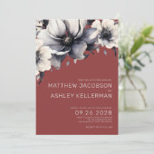 Invitation Élégant Rustique Automne Rouge Floral Mariage (Debout devant)