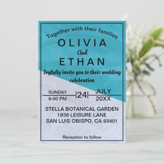 Invitation Élégant Rustique Bleu Et Gris Mariage Abstrait (Debout devant)