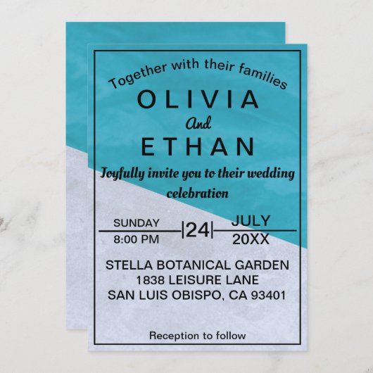 Invitation Élégant Rustique Bleu Et Gris Mariage Abstrait (Devant / Derrière)