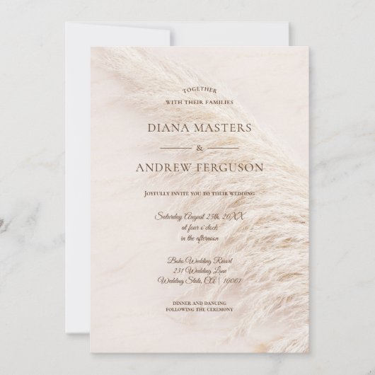 Invitation Élégant Rustique Boho Pampas Mariage en herbe (Devant)