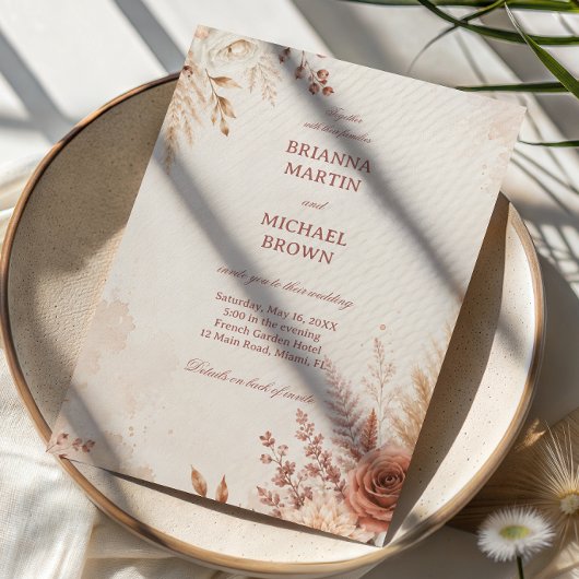 Invitation Élégant Rustique Botanique Rose