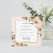 Invitation Elégant Rustique Brown Crème Blush Floral Vert (Debout devant)