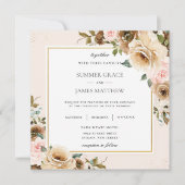 Invitation Elégant Rustique Brown Crème Blush Floral Vert (Devant)