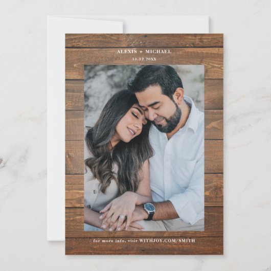 Invitation Élégant rustique Calligraphie Mariage bois (Dos)