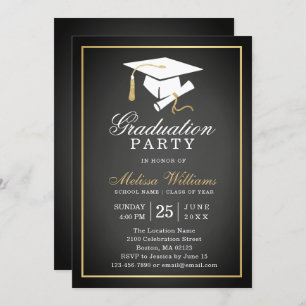 Invitation Elégant Rustique Chalkboard Black Gold Graduation