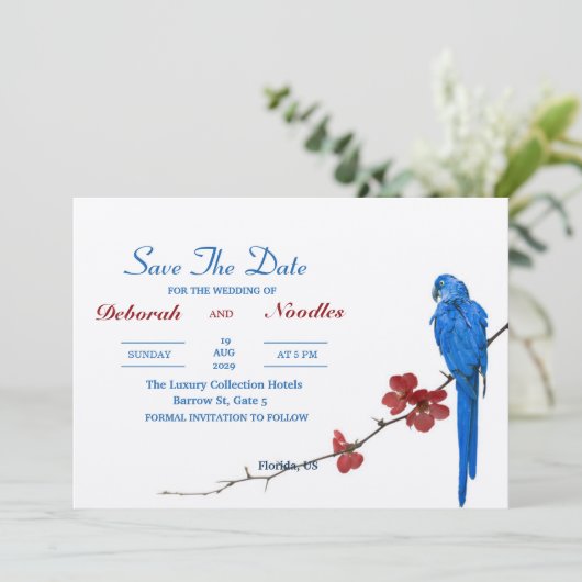 Invitation Élégant rustique et oiseau unique à sauver la date (Debout devant)