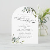 Invitation Elégant Rustique Eucalyptus Arché Mariage de verdu (Debout devant)