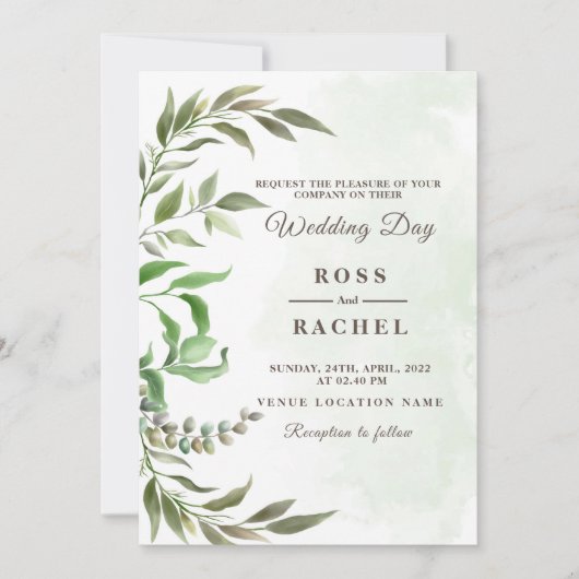 Invitation Elégant Rustique Eucalyptus Feuille Mariage de ver (Devant)