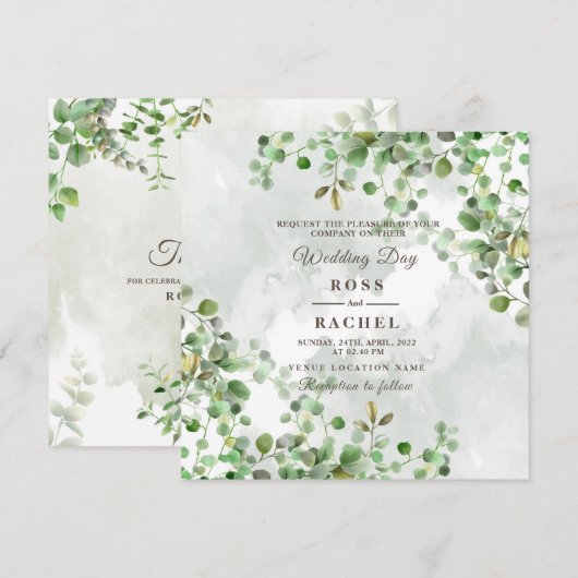 Invitation Elégant Rustique Eucalyptus Feuille Mariage de ver (Devant / Derrière)