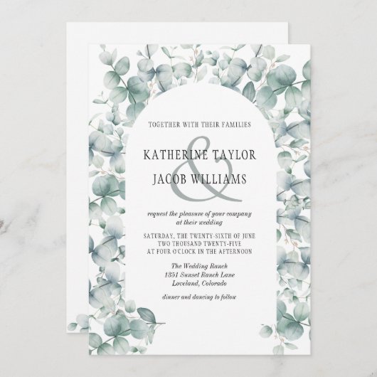 Invitation Elégant Rustique Eucalyptus Feuille Mariage de ver (Devant / Derrière)