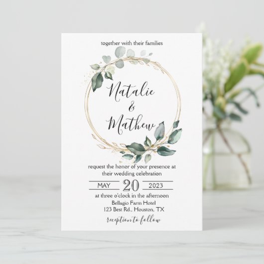 Invitation Elégant Rustique Eucalyptus Feuille Mariage de ver (Debout devant)