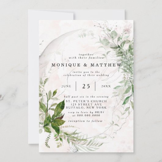 Invitation Elégant Rustique Eucalyptus Feuilles Mariage rose  (Devant)