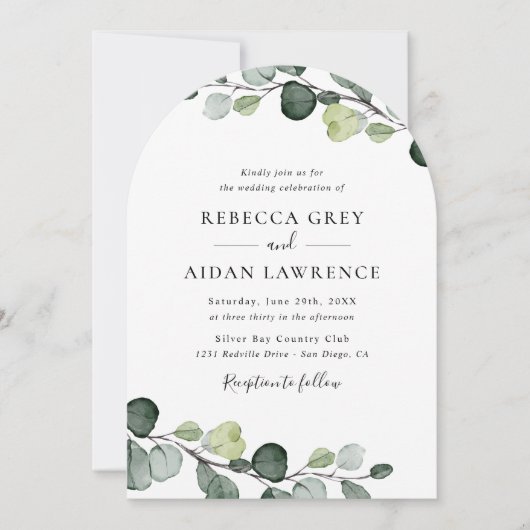 Invitation Elégant Rustique Eucalyptus Mariage d'arc de verdu (Devant)
