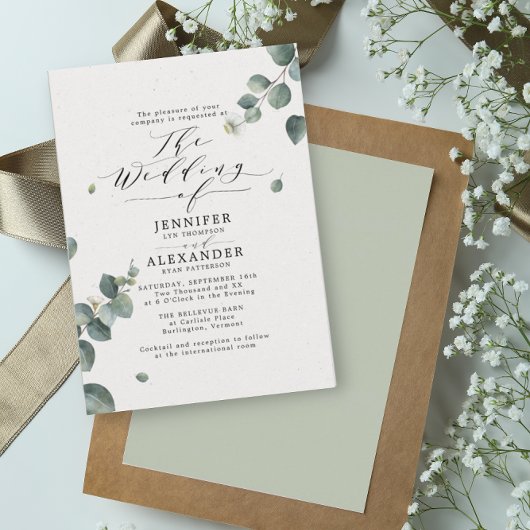 Invitation Élégant Rustique Eucalyptus Mariage de calligraphi
