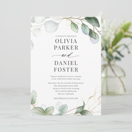 Invitation Elégant Rustique Eucalyptus Mariage de verdure pho (Debout devant)