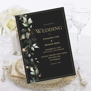 Invitation Elégant Rustique Eucalyptus Pastel Mariage noir
