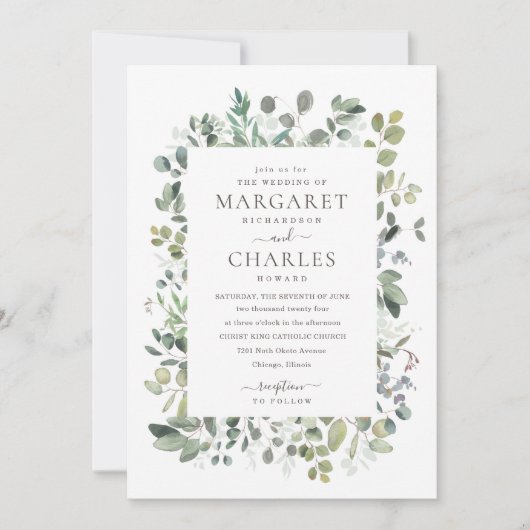 Invitation Elégant Rustique Eucalyptus Sage Green Mariage Inv (Devant)